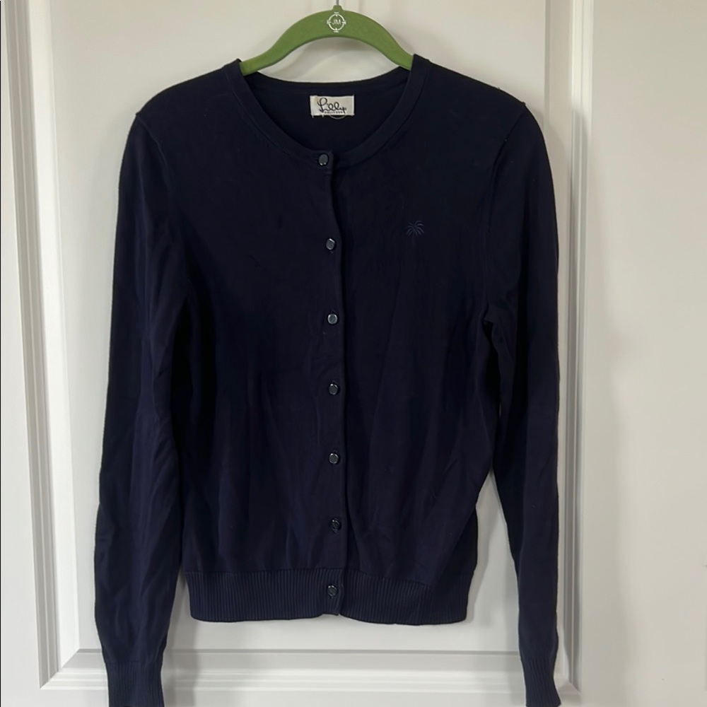 Lilly Pulitzer Blue Knit Cardigan with Ribbed Trim